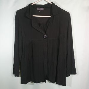Women's Black Lightweight Jacket Button Front Blouse 3/4 Sleeve Top